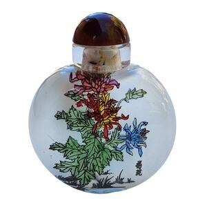 Vintage Chinese Bamboo Reverse Painted Rock Crystal with Quartz Cap Snuff Bottle